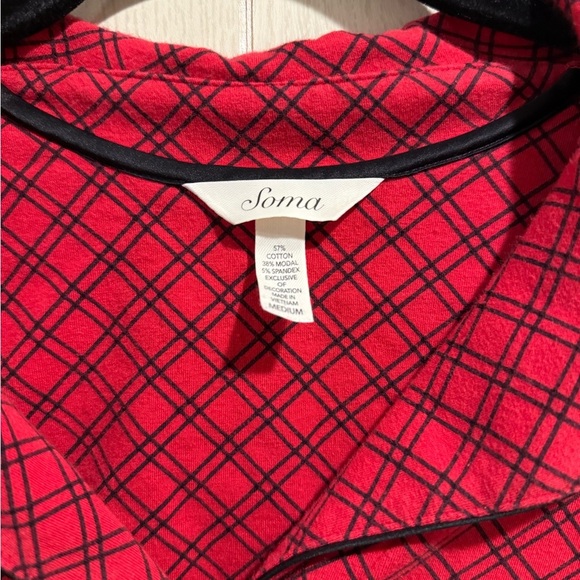 Soma Long Sleeve Button Front Pajama Top | Red Black Plaid | Medium - Picture 3 of 5